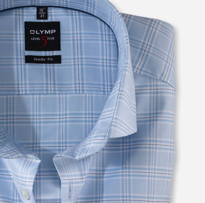 Olymp Camicia Celeste A Quadri Olymp Slim Fit Cotone Twill Stretch