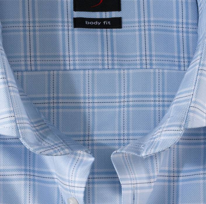 Olymp Camicia Celeste A Quadri Olymp Slim Fit Cotone Twill Stretch