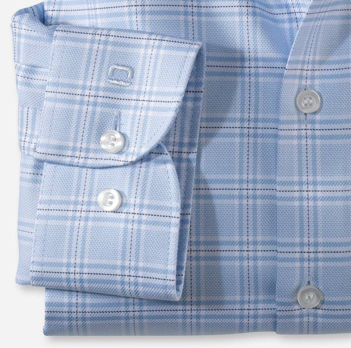 Olymp Camicia Celeste A Quadri Olymp Slim Fit Cotone Twill Stretch
