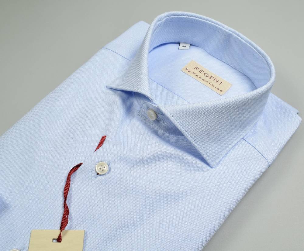Regent By Pancaldi Camicia Celeste Chiaro Slim Fit Pancaldi Collo Alla Francese In Cotone Oxford