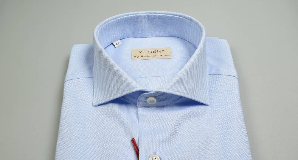 Regent By Pancaldi Camicia Celeste Chiaro Slim Fit Pancaldi Collo Alla Francese In Cotone Oxford