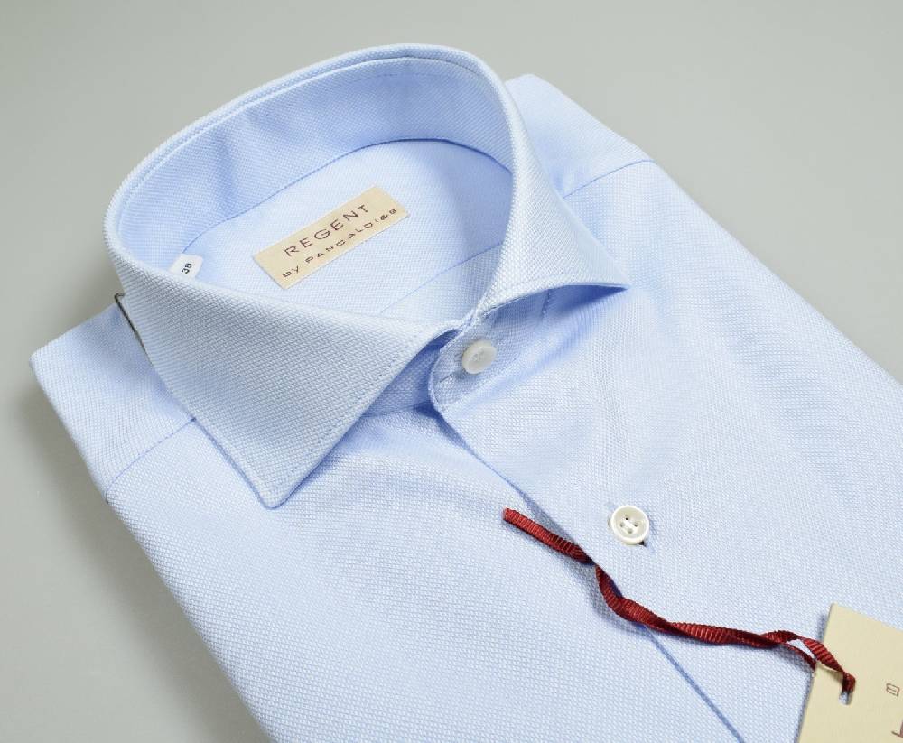 Regent by Pancaldi Camicia celeste chiaro slim fit pancaldi collo alla francese in cotone oxford