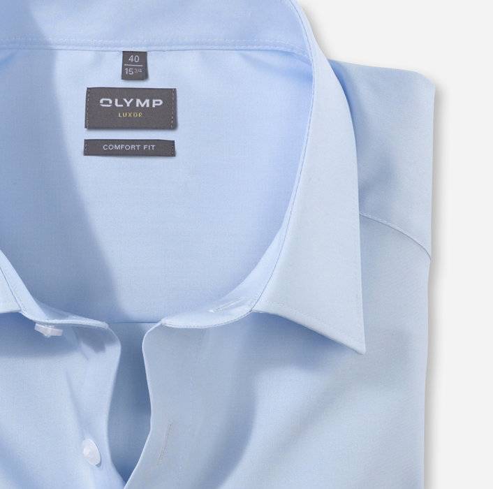 Olymp Camicia Celeste Comfort Fit Olymp Luxor Puro Cotone Facile Stiro