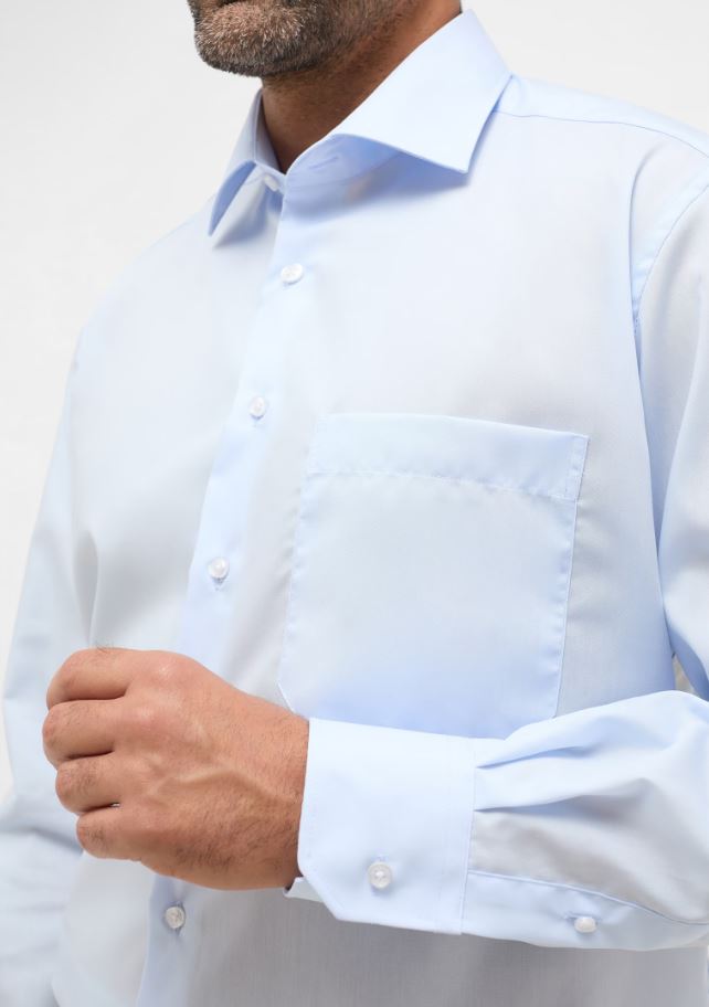 Eterna Camicia Celeste Eterna Comfort Fit In Popeline No Stiro