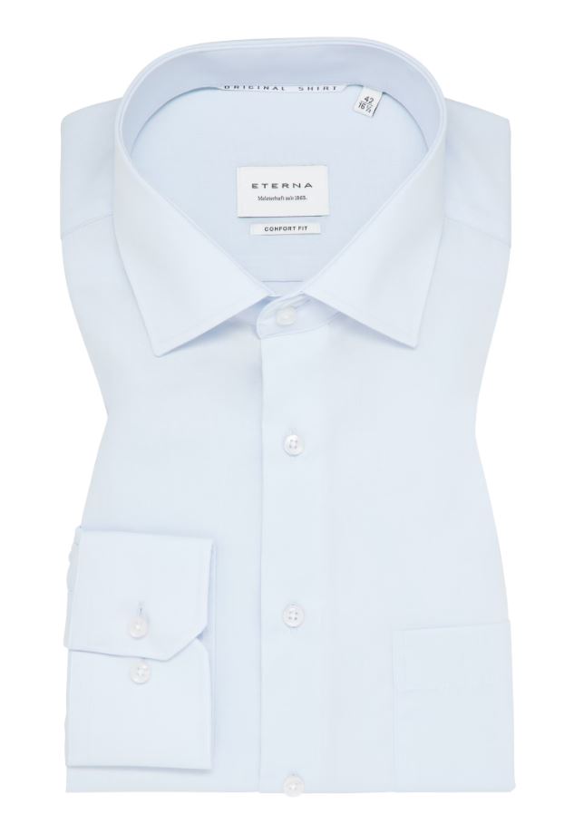 Eterna Camicia Celeste Eterna Comfort Fit In Popeline No Stiro