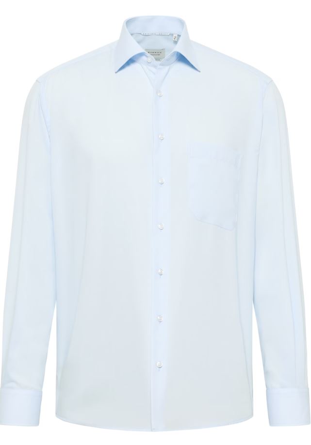 Eterna Camicia Celeste Eterna Comfort Fit In Popeline No Stiro