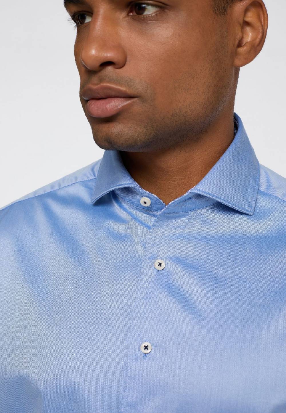 Eterna Camicia Celeste Eterna Cotone Twill Ritorto Modern Fit Interno In Contrasto