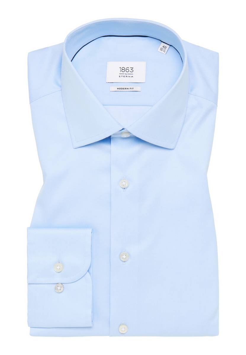 Eterna Camicia Celeste Eterna Modern Fit In Cotone Twill No Stiro