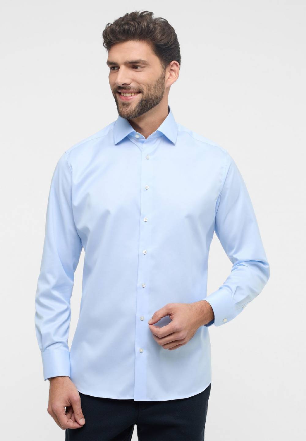 Eterna Camicia celeste eterna modern fit in cotone twill no stiro
