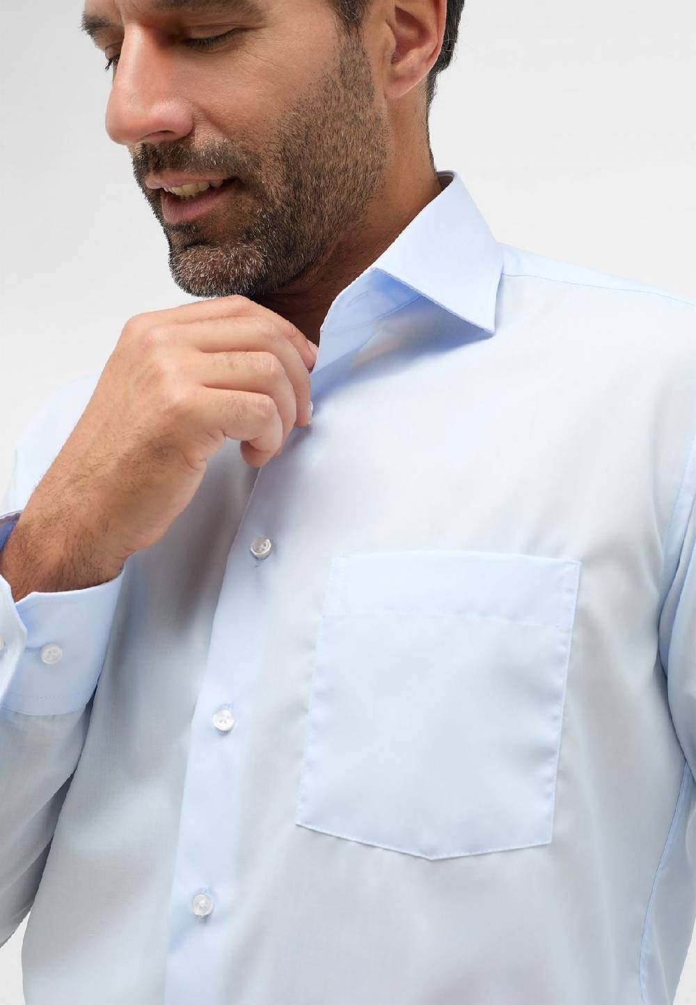 Eterna Camicia Celeste Eterna Modern Fit In Popeline No Stiro