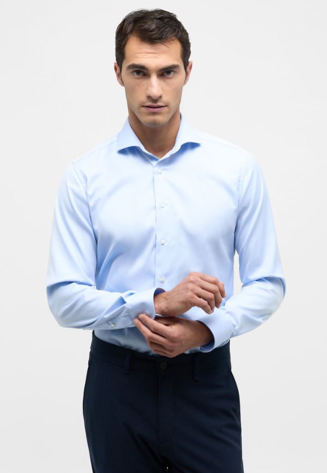 Eterna Camicia Celeste Eterna Slim Fit Collo Francese Cotone Cover