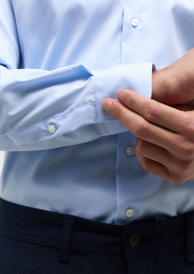 Eterna Camicia Celeste Eterna Slim Fit Collo Francese Cotone Cover