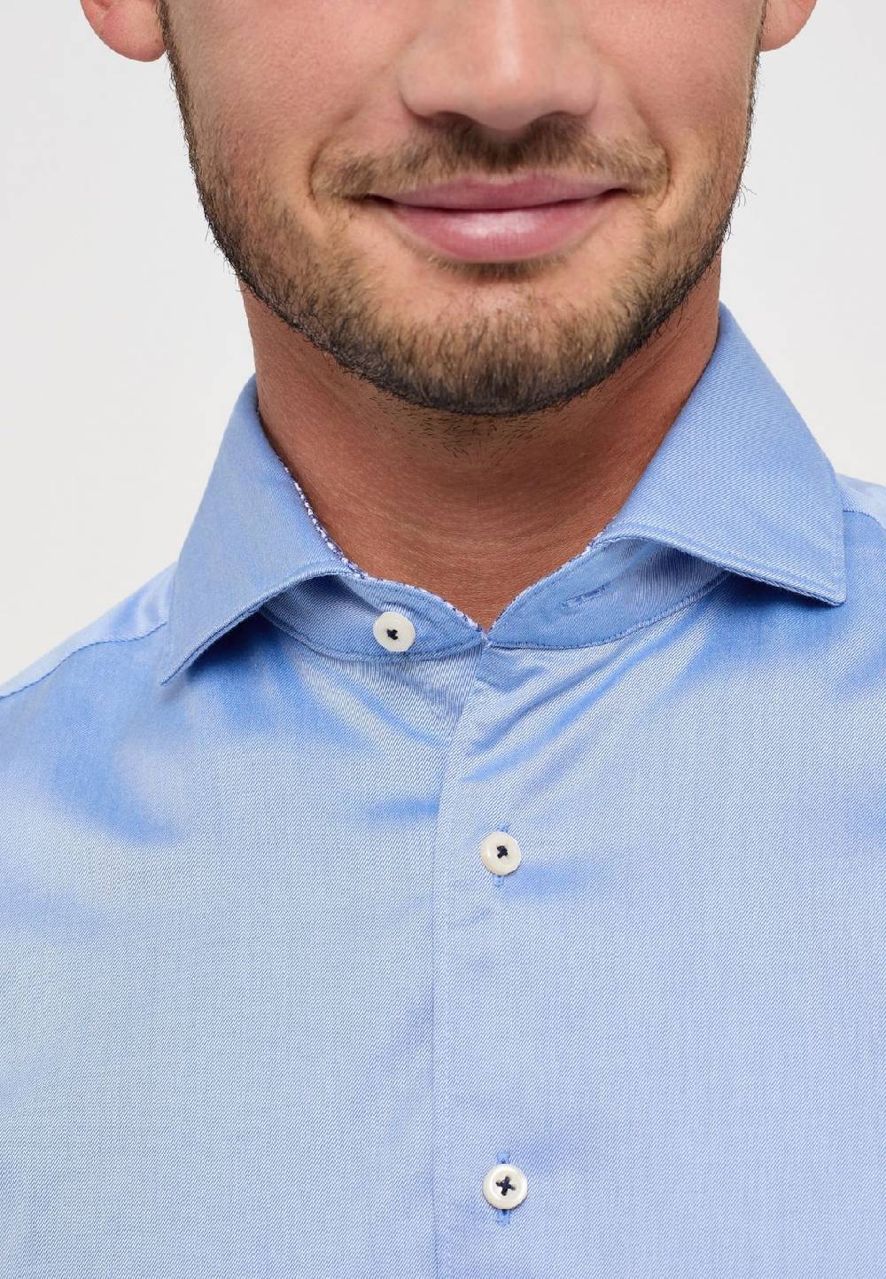 Eterna Camicia Celeste Eterna Slim Fit Cotone Twill Interno In Contrasto