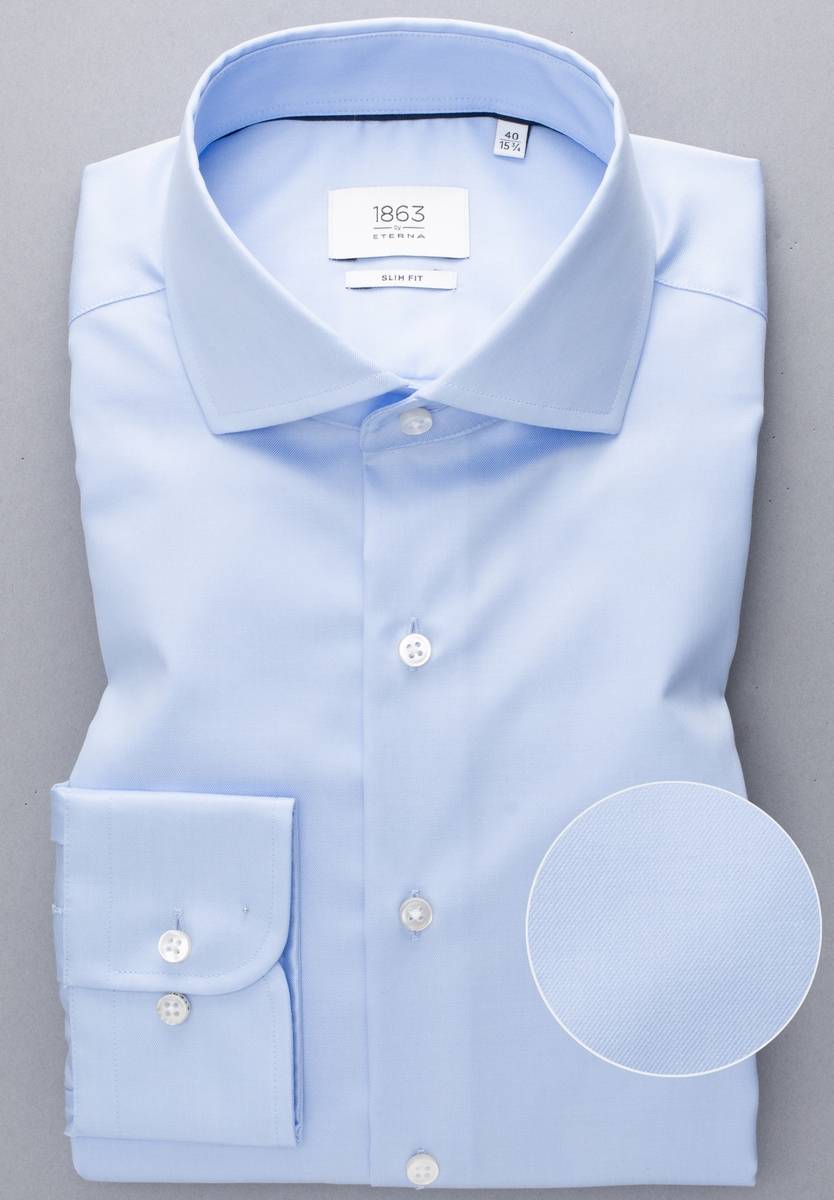 Eterna Camicia Celeste Eterna Slim Fit In Cotone Twill No Stiro