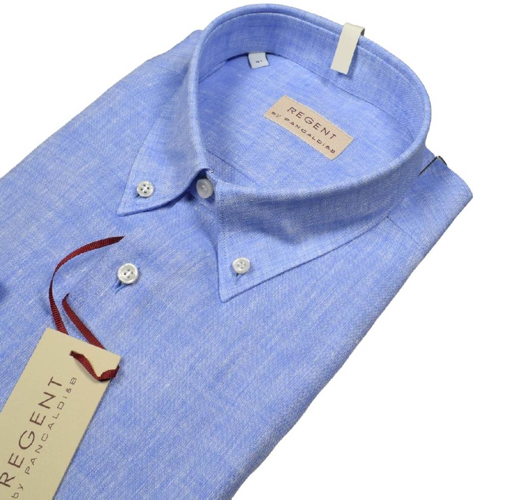 Regent By Pancaldi Camicia Celeste In Puro Lino Pancaldi Regular Fit