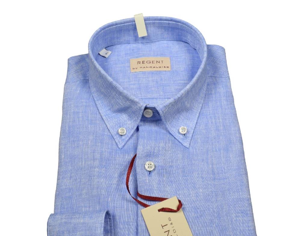 Regent By Pancaldi Camicia Celeste In Puro Lino Pancaldi Regular Fit