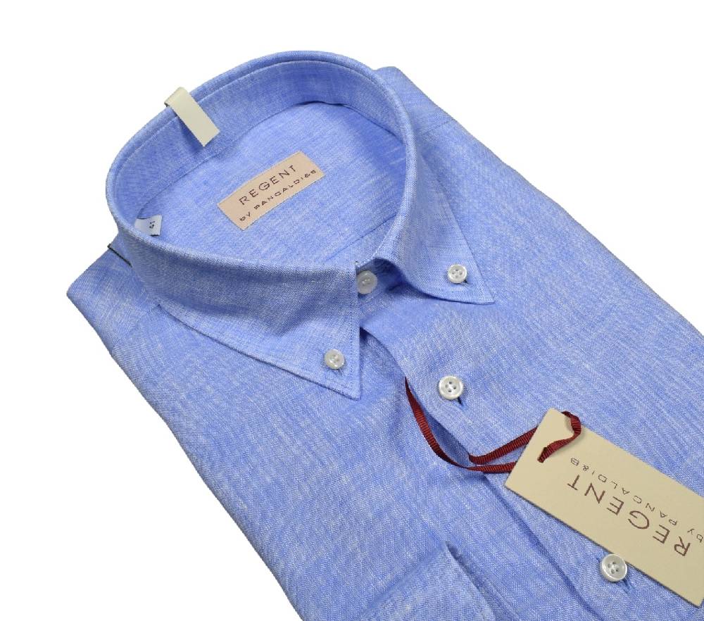 Regent by Pancaldi Camicia celeste in puro lino pancaldi regular fit