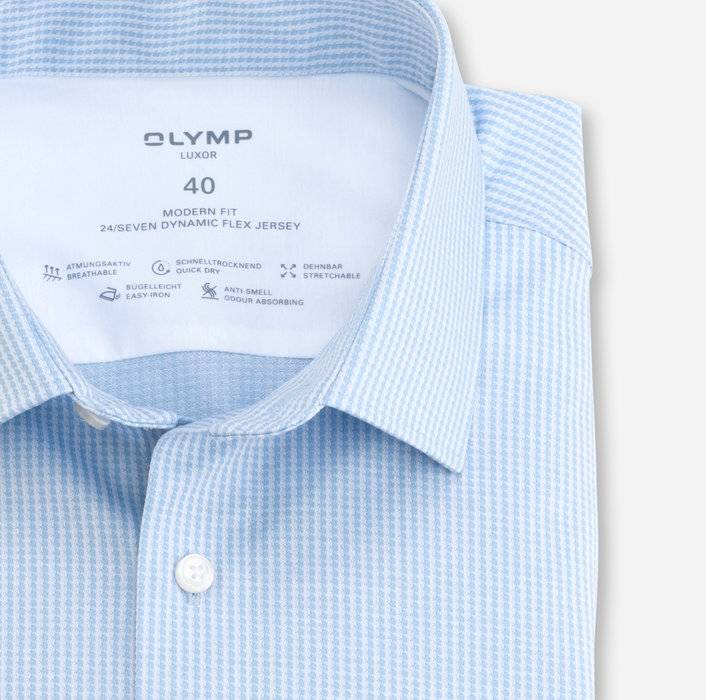 Olymp Camicia Celeste Micro Disegno Modern Fit In Jersey