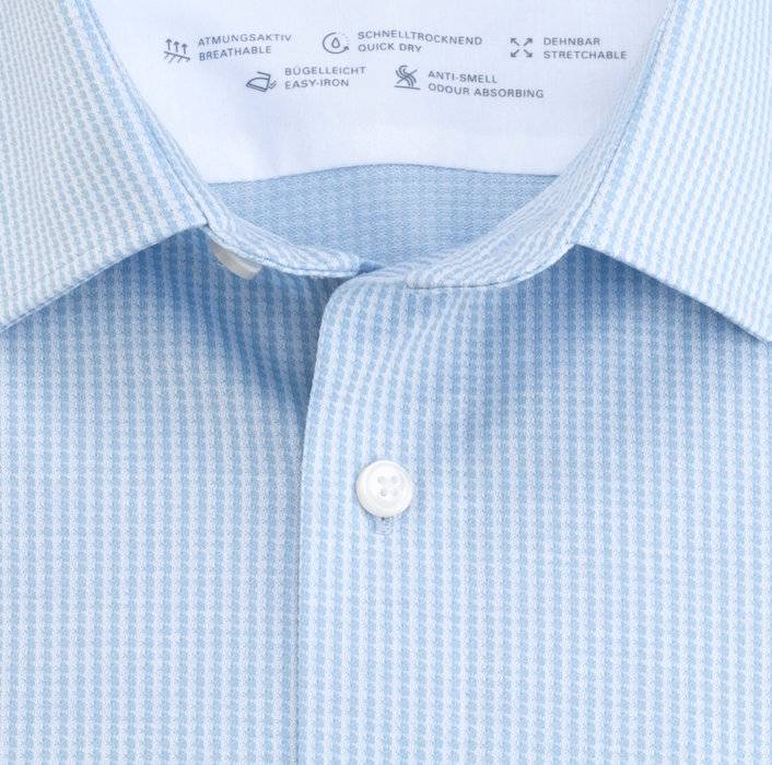 Olymp Camicia Celeste Micro Disegno Modern Fit In Jersey
