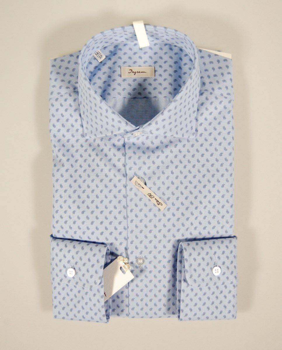 Ingram Camicia Celeste Micro Fantasia Ingram Vestibilità Slim Fit