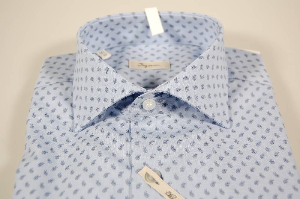 Ingram Camicia Celeste Micro Fantasia Ingram Vestibilità Slim Fit