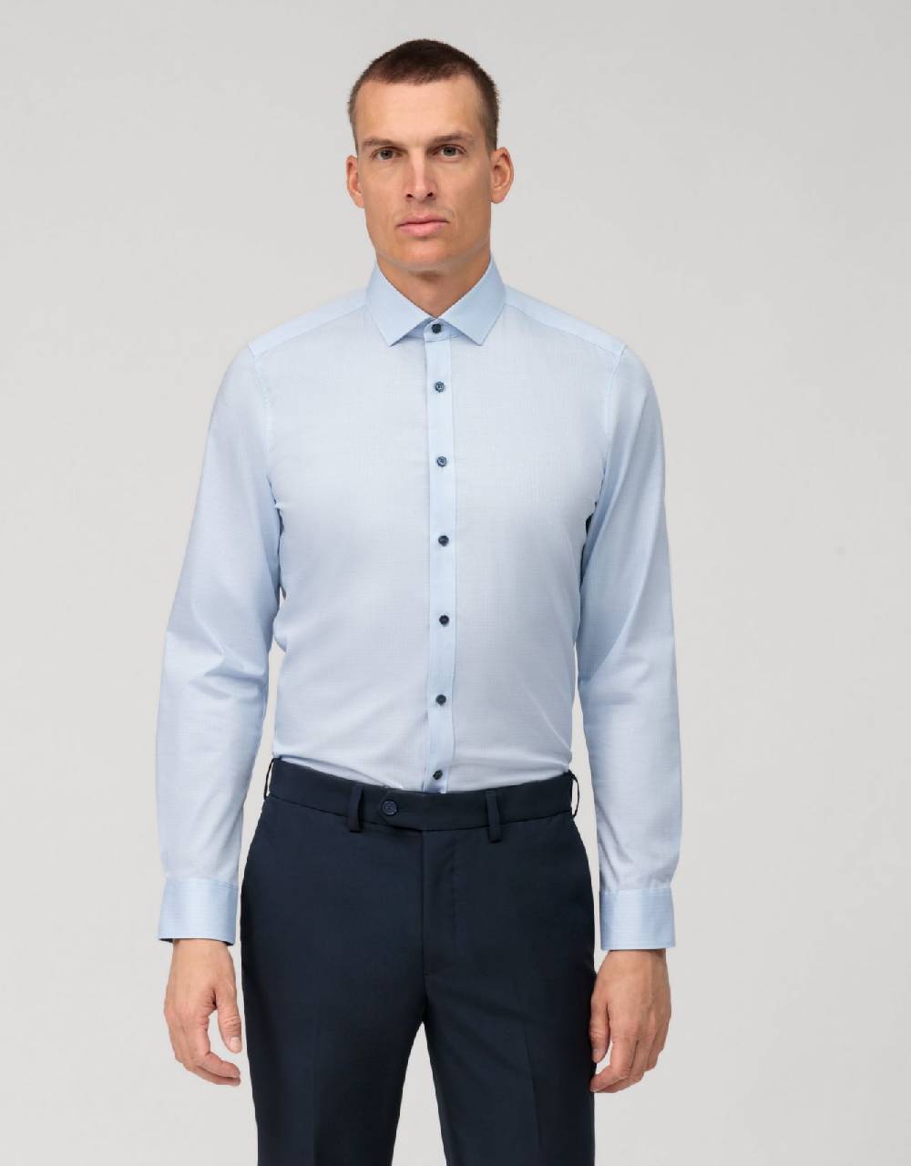Olymp Camicia celeste olymp level five slim fit cotone stretch