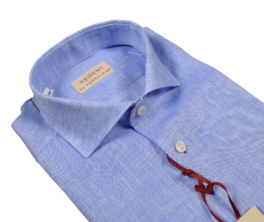 Regent by Pancaldi Camicia celeste pancaldi slim fit in puro lino collo alla francese
