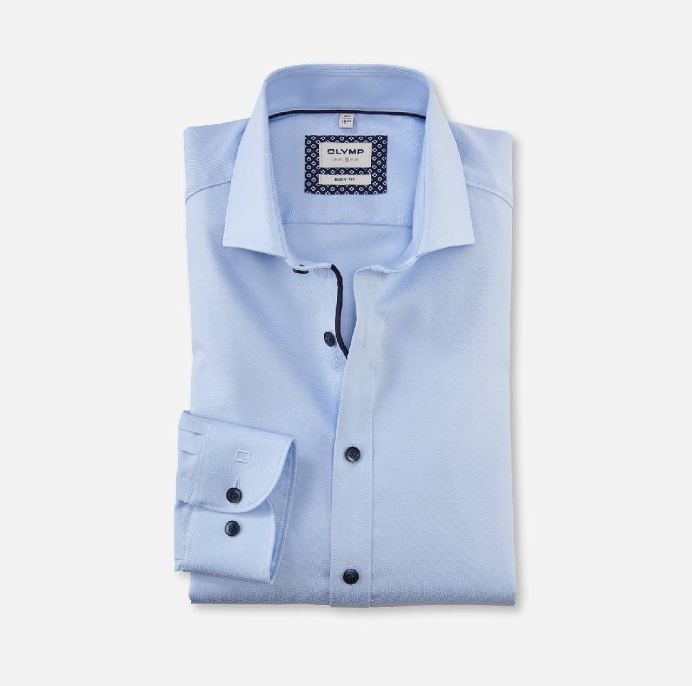 Olymp Camicia celeste slim fit in cotone stretch olymp level five