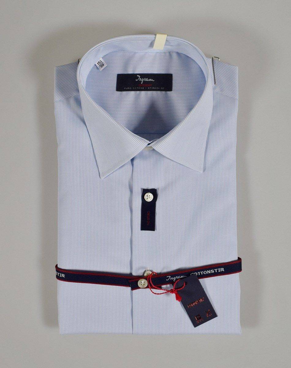 Ingram Camicia Cottonstir Ingram Mille Righe Celeste