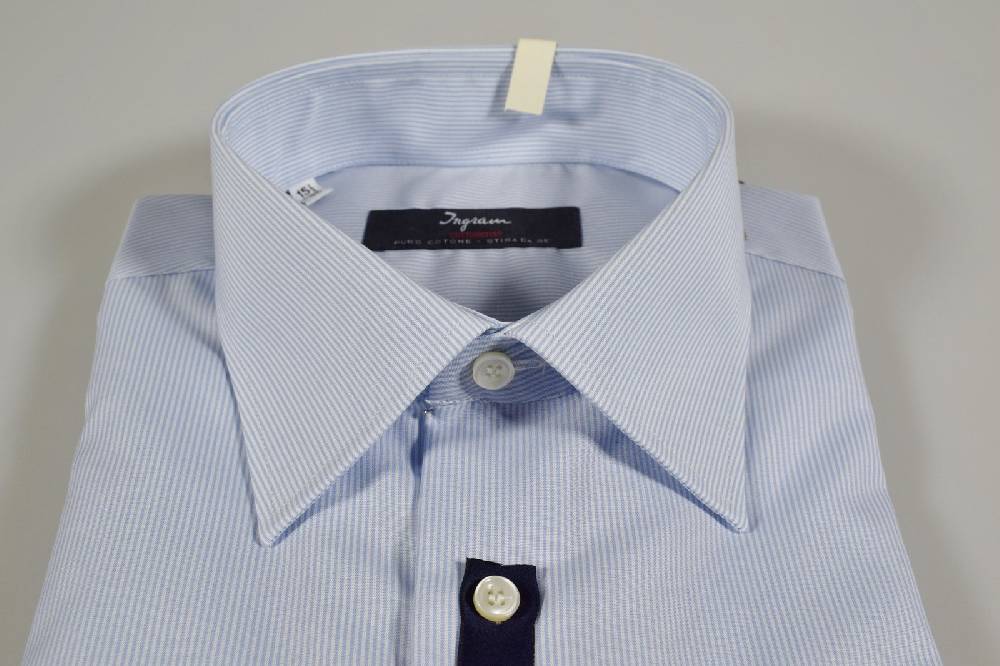 Ingram Camicia Cottonstir Ingram Mille Righe Celeste