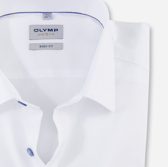 Olymp Camicia Elegante Bianca Olymp Slim Fit Con Bottoni Azzurro