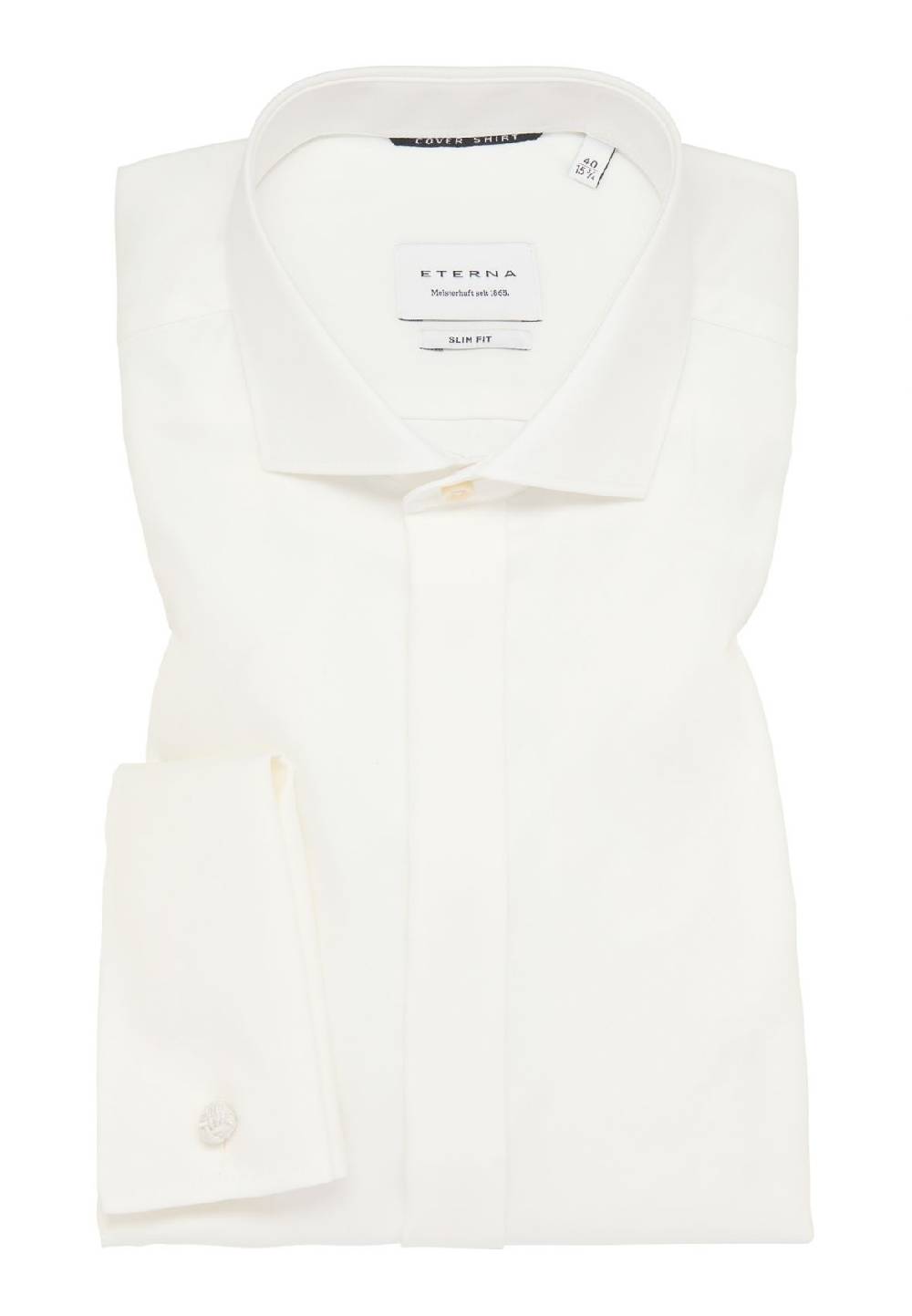Eterna Camicia Elegante Eterna Beige Slim Fit Polso Doppio Abbottonatura Coperta