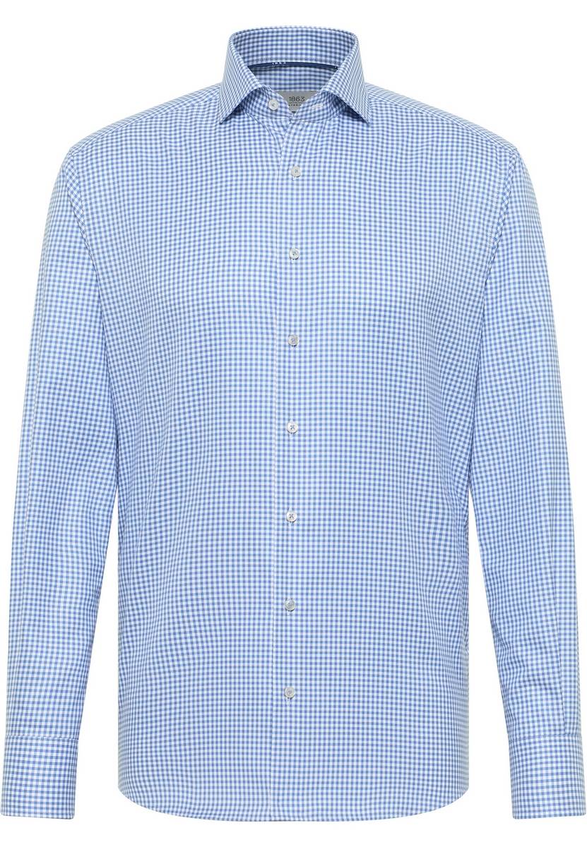 Eterna Camicia Eterna A Quadretti Celeste Modern Fit In Cotone Twill No Stiro