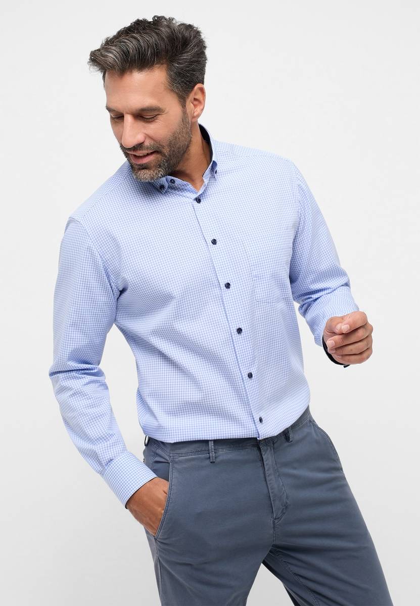 Eterna Camicia eterna a quadretti celeste modern fit