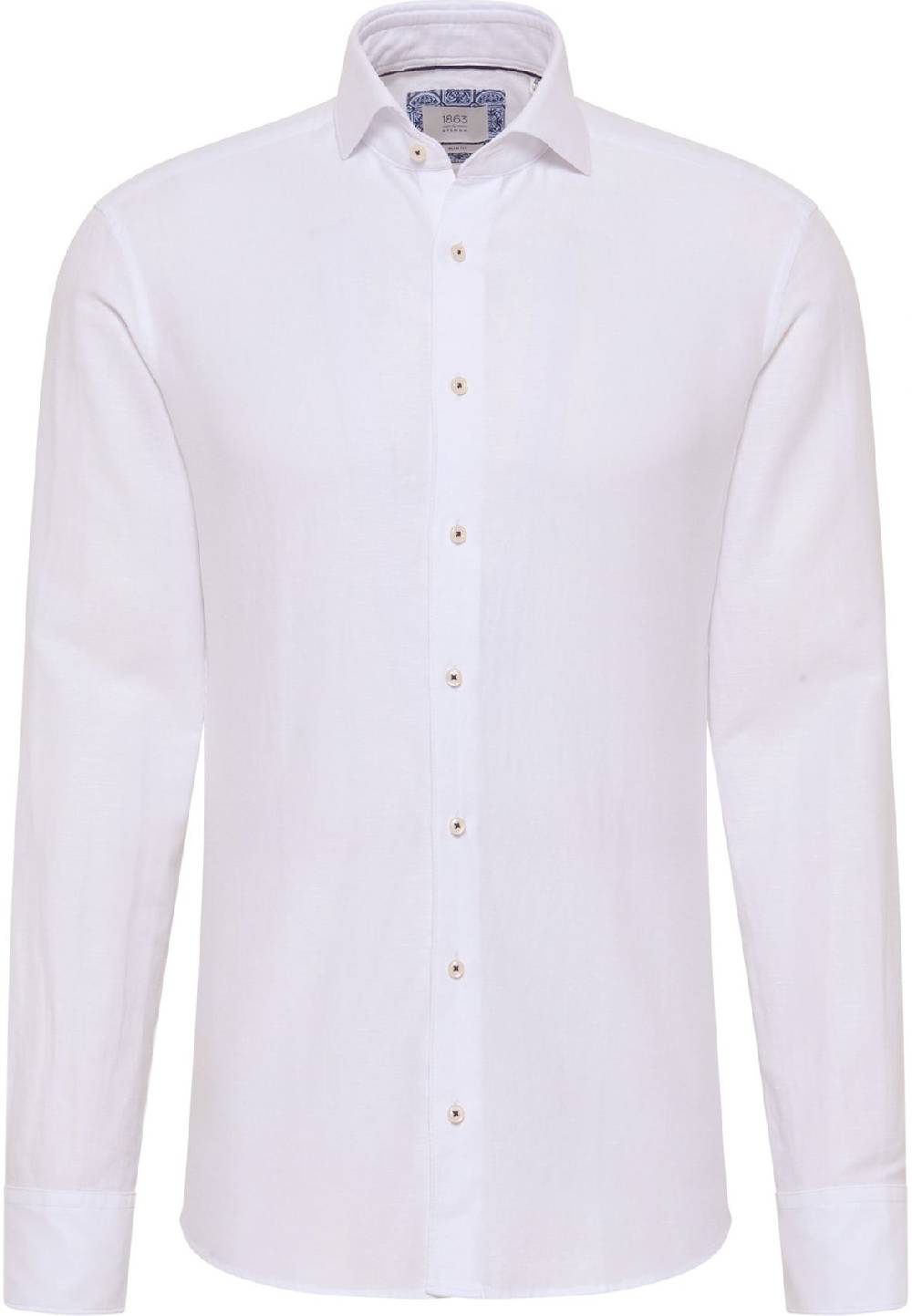 Eterna Camicia Eterna Slim Fit Bianca Lino E Cotone Collo Alla Francese