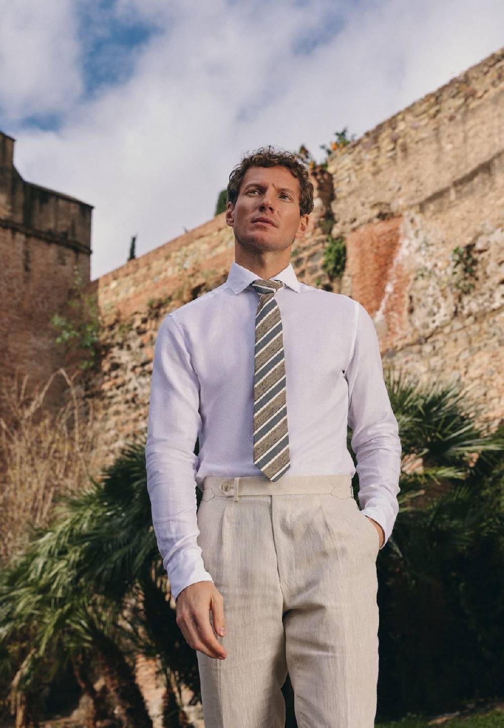 Eterna Camicia Eterna Slim Fit Bianca Lino E Cotone Collo Alla Francese