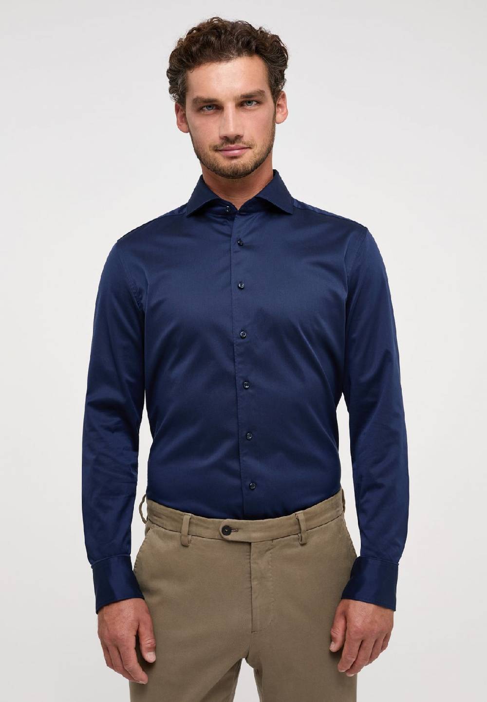 Eterna Camicia Eterna Slim Fit Blu Scuro In Cotone Twill Ritorto