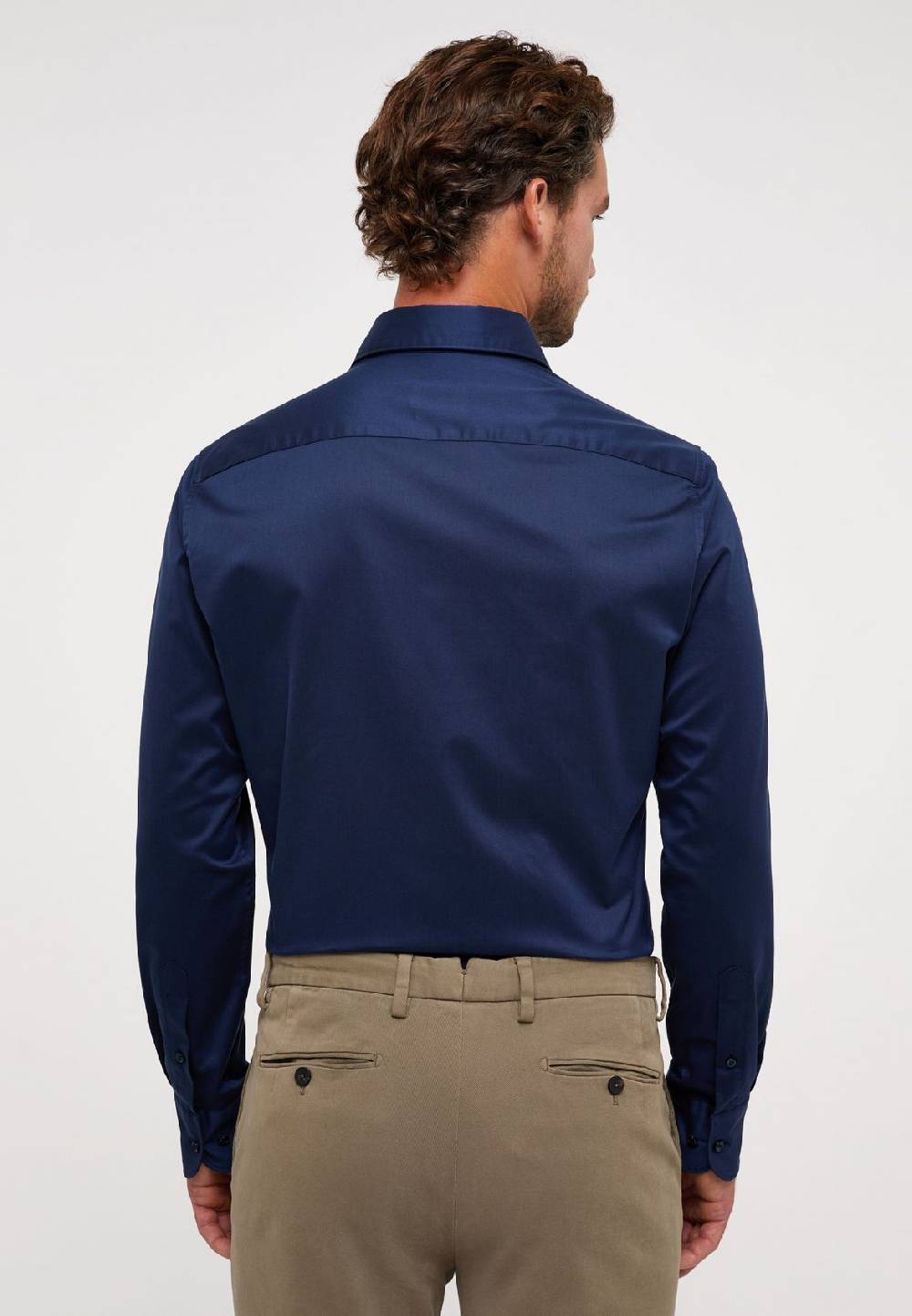 Eterna Camicia Eterna Slim Fit Blu Scuro In Cotone Twill Ritorto
