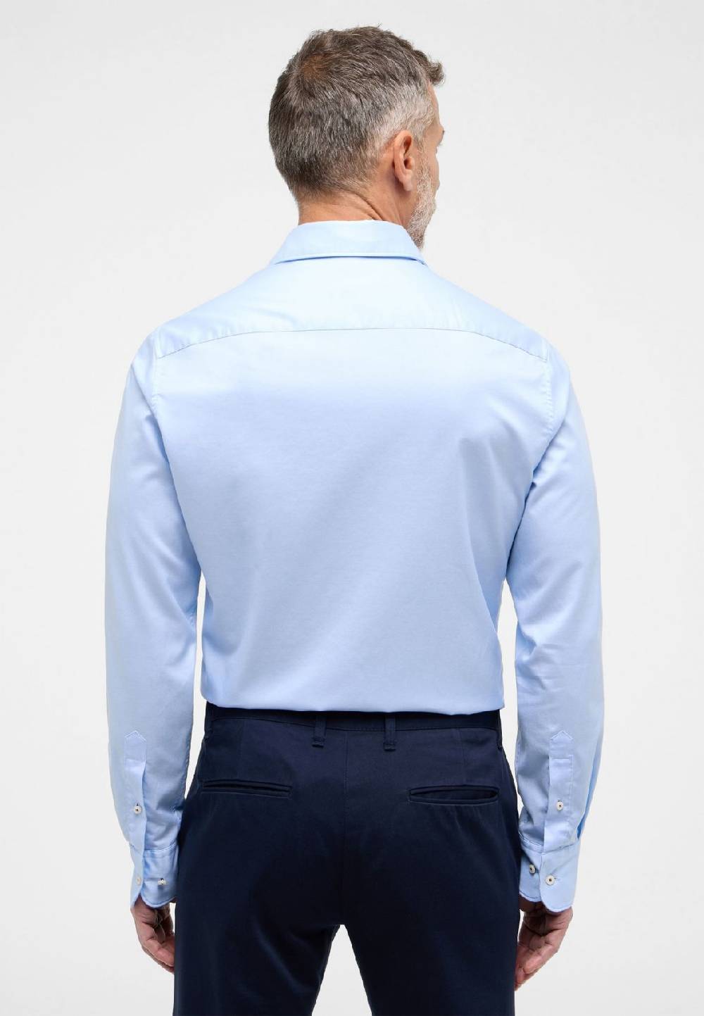 Eterna Camicia Eterna Slim Fit Celeste In Cotone Twill Ritorto