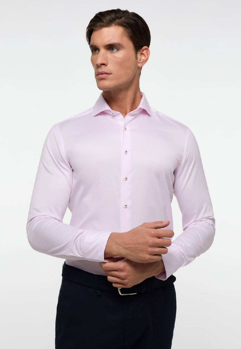Eterna Camicia Eterna Slim Fit Rosa Chiaro In Cotone Twill Ritorto
