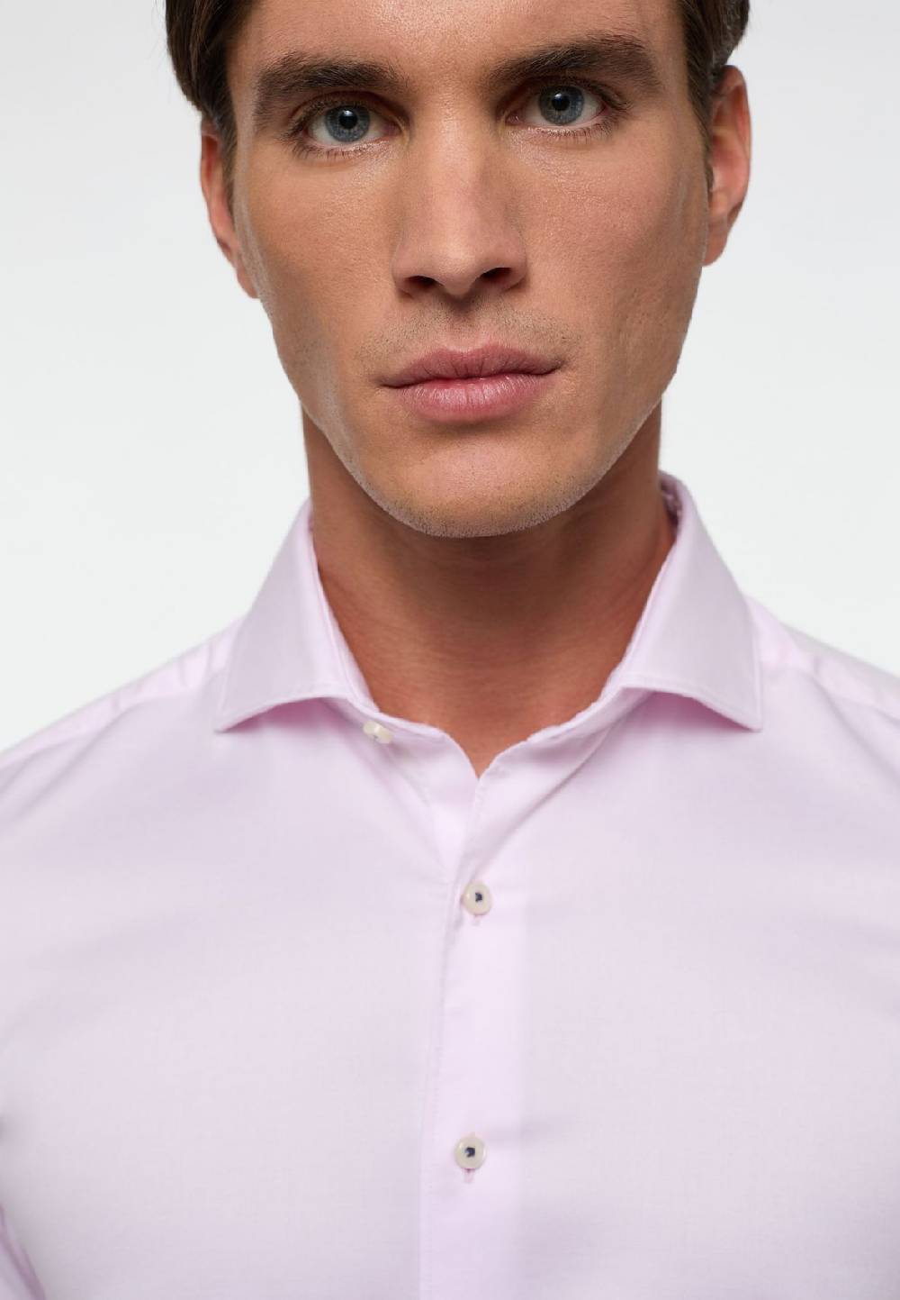 Eterna Camicia Eterna Slim Fit Rosa Chiaro In Cotone Twill Ritorto