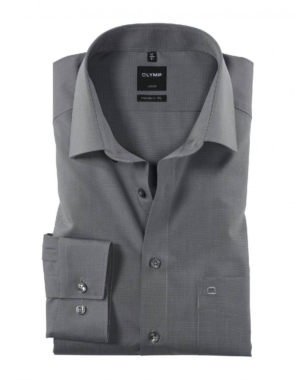 Olymp Camicia grigio medio olymp cotone facile stiro modern fit