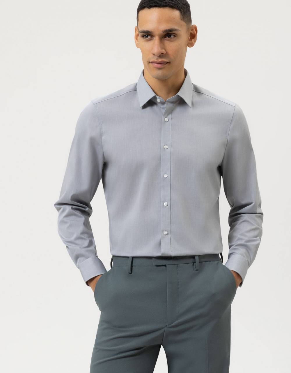 Olymp Camicia grigio medio slim fit olymp cotone stretch