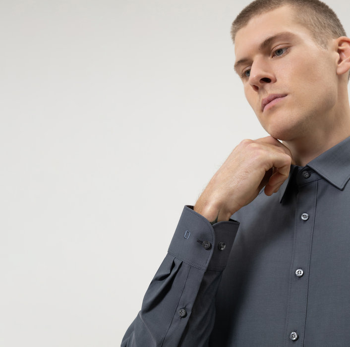 Olymp Camicia Grigio Scuro Slim Fit Olymp Cotone Stretch