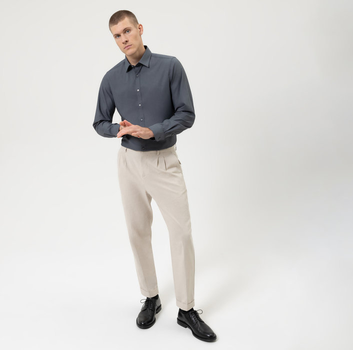 Olymp Camicia Grigio Scuro Slim Fit Olymp Cotone Stretch