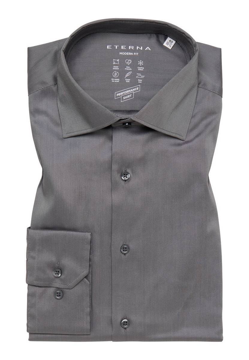 Eterna Camicia Grigio Silver Eterna Modern Fit Tessuto Performante