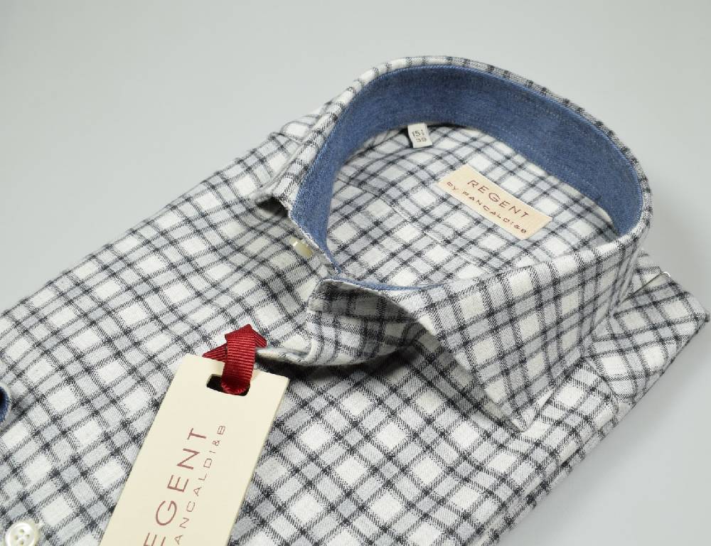 Regent By Pancaldi Camicia In Flanella Slim Fit Pancaldi Grigio A Quadri