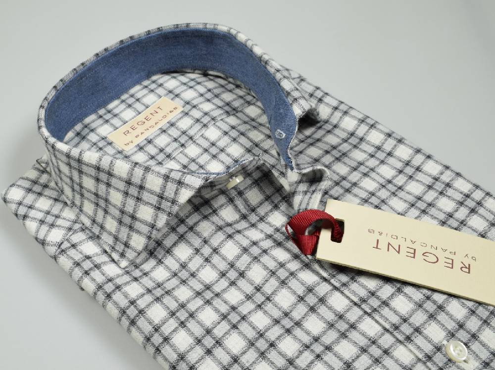 Regent by Pancaldi Camicia in flanella slim fit pancaldi grigio a quadri