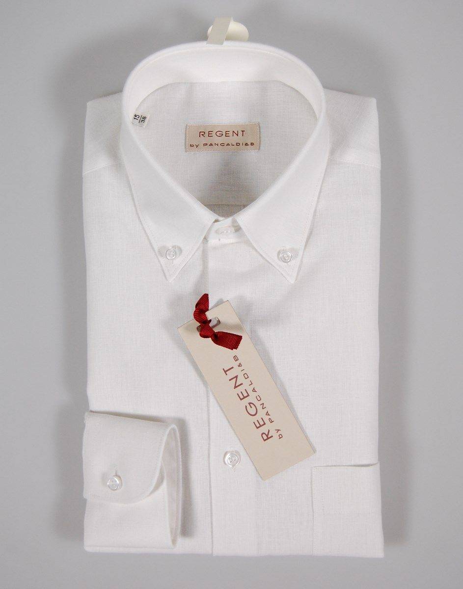 Regent By Pancaldi Camicia In Lino E Cotone Button Down Con Taschino