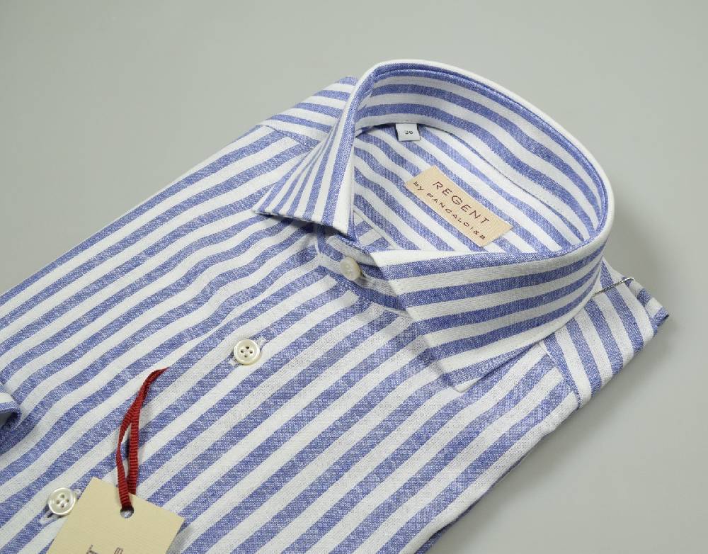 Regent By Pancaldi Camicia In Lino E Cotone Slim Fit A Righe Azzurro